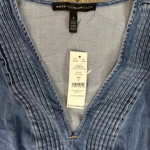New WHBM Blue Chambray Pintucked Belted Shirt Dress Size 4 Women's - Picture 4 of 4